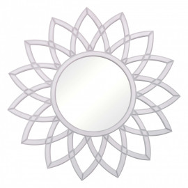 Круглое зеркало-солнце в белой декоративной раме Shiny White 